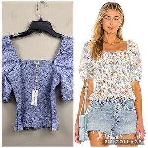 HEARTLOOM X Anthropologie smocked bodice puff sleeve print Darren top small